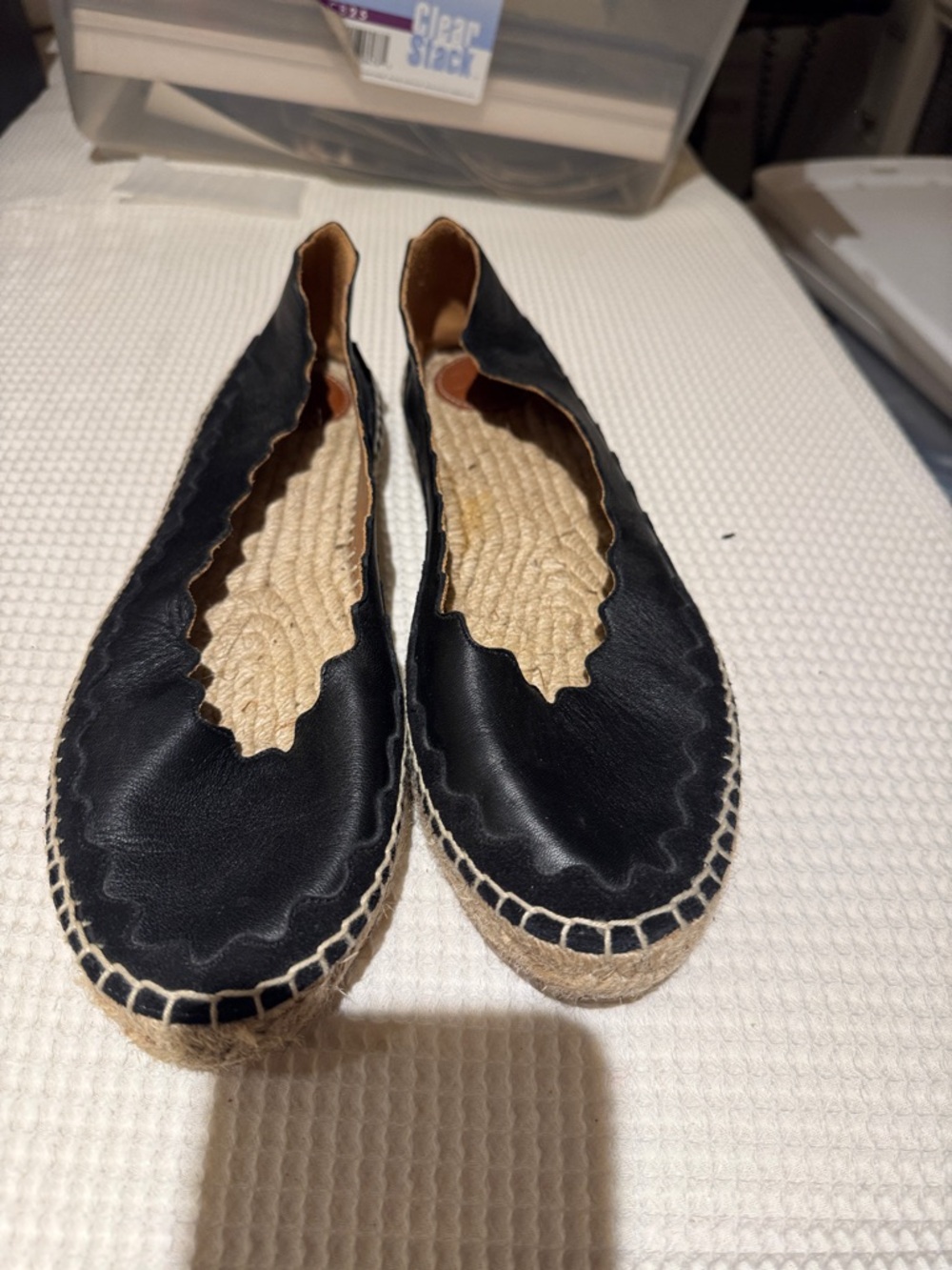 Chloe Black Scalloped Leather Espadrille Flats - Picture 7 of 7
